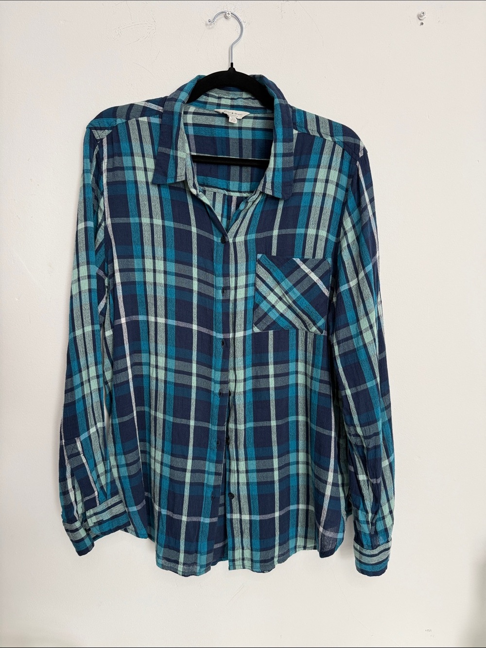 Plaid Button-Down Shirt in Teal & Navy